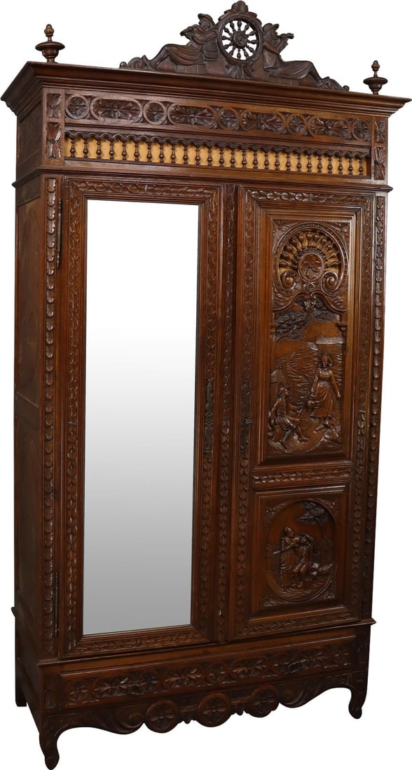 Antique 1880 Brittany Style Chestnut Armoire 100.75H: Antique 1880 Brittany Style Chestnut Armoire 100.75H This historic French armoire, crafted in 1880 from chestnut wood, showcases the classic Brittany style. With a height of 100.75 inches, width of 53