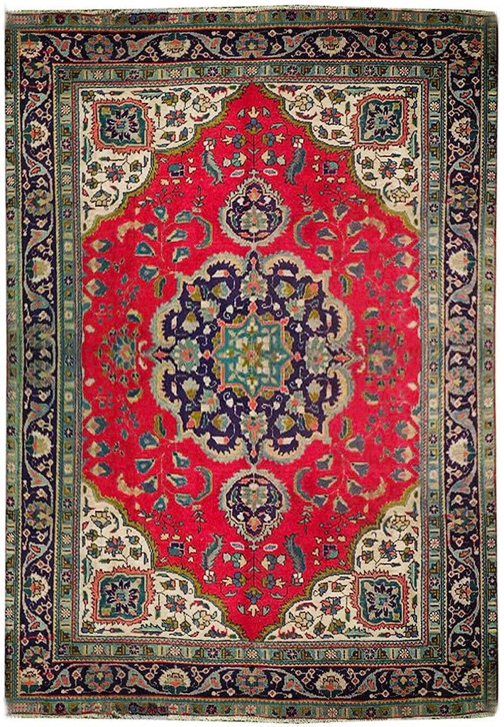 8 x 11.2 Red Semi-Antique Persian Tabriz Rug Handmade Iran: 8 x 11.2 Red Semi-Antique Persian Tabriz Rug Handmade Iran Introduce sophistication and heritage to your home with the 8 x 11.2 Red Semi-Antique Persian Tabriz Rug from Iran. This exquisite piece is h
