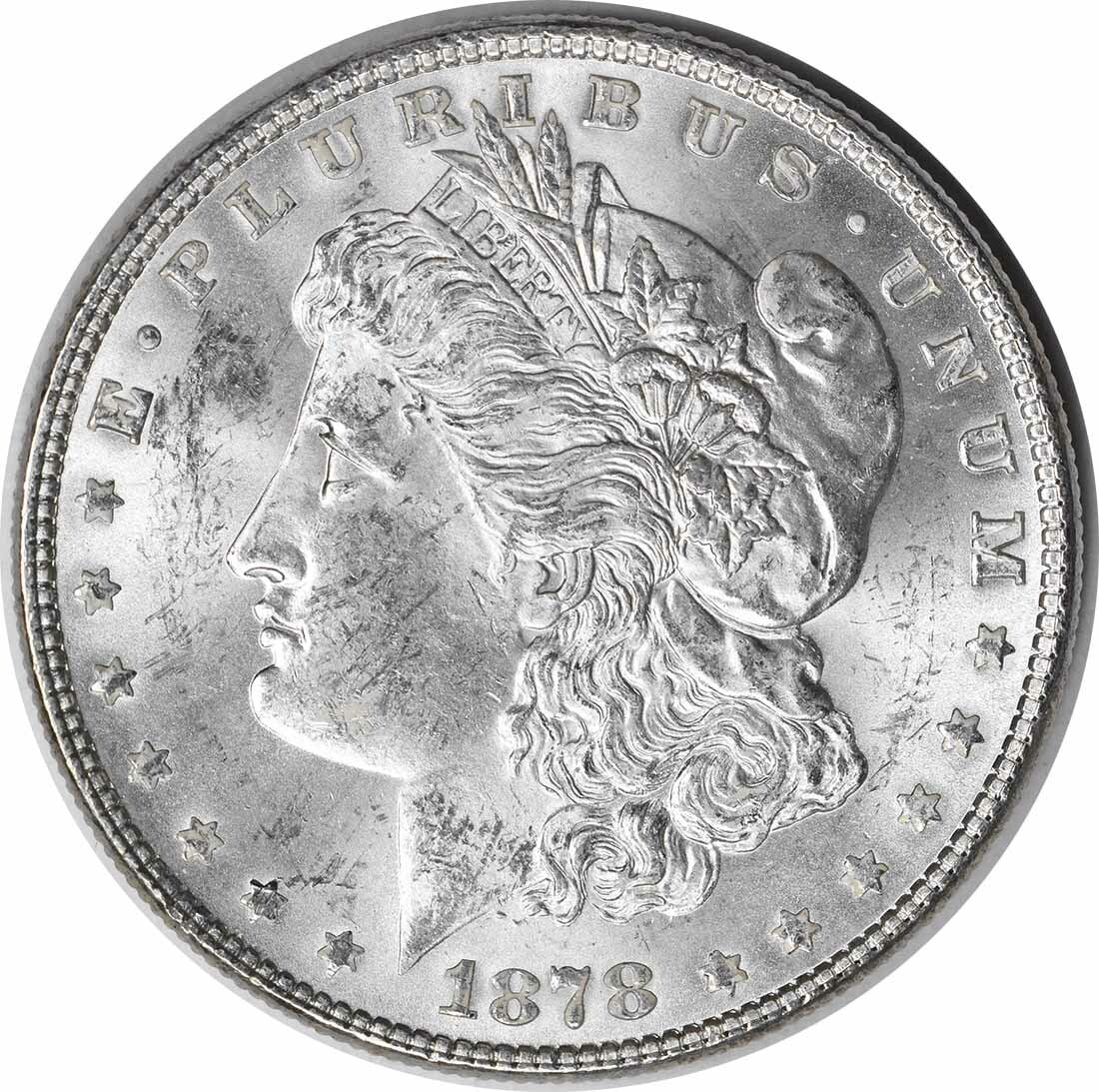 1878 Morgan Silver Dollar Choice BU Uncertified Silver Coin: 1878 Morgan Silver Dollar Choice BU Uncertified Silver Coin This 1878 Morgan Silver Dollar features a striking design with a reverse of 1878 and is in Choice Uncirculated condition. It is a pre-owned