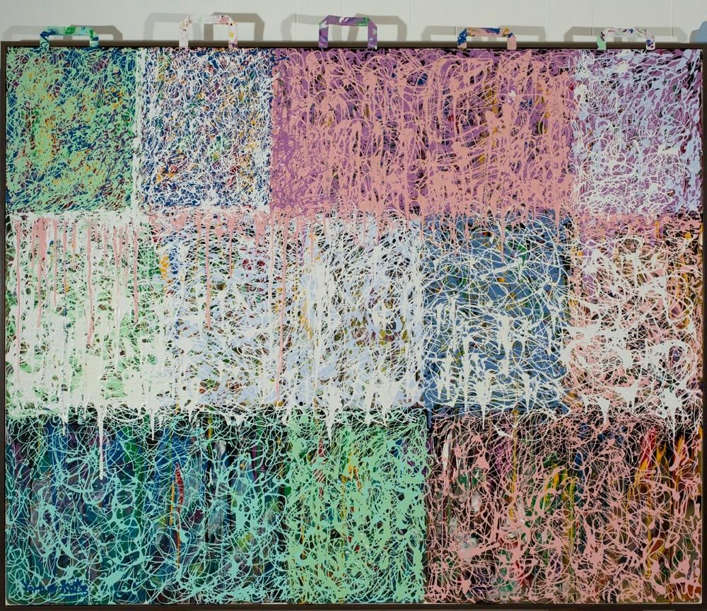 Yoram Katz Shopping Spree Abstract Mixed Media Painting 48 x 60 in Framed: Yoram Katz Shopping Spree Abstract Mixed Media Painting 48 x 60 in Framed "Shopping Spree" is an evocative abstract mixed media painting created by Yoram Katz in 2017. This impressive piece measures 4