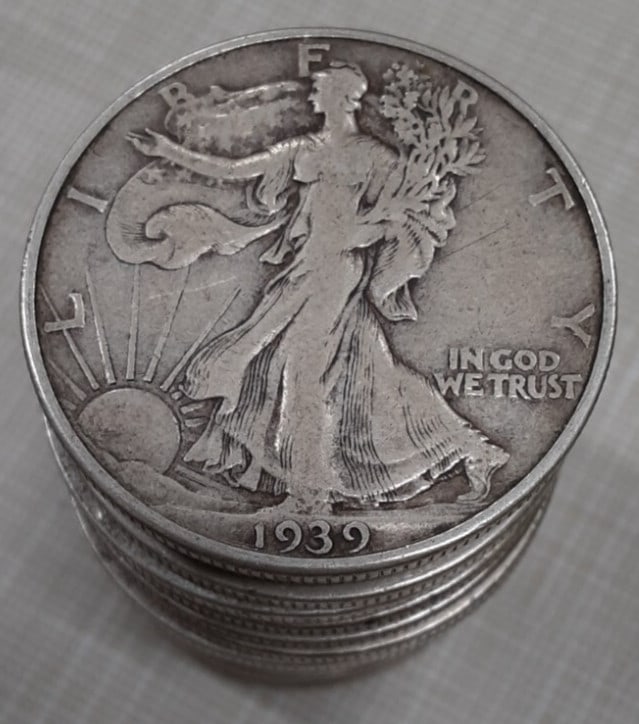 1939-D Walking Liberty Half Dollar Roll 20 Circulated 90% Silver Coins (1 of 4)
