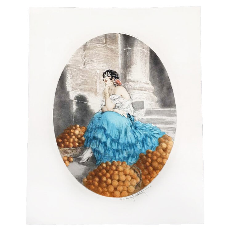 Louis Icart Limited Edition Signed Print Orange Seller 1929 Art Deco: Louis Icart Limited Edition Signed Print Orange Seller 1929 Art Deco Discover the exquisite 'Orange Seller' by Louis Icart, a stunning Art Deco print from 1929. This limited edition piece showcases a