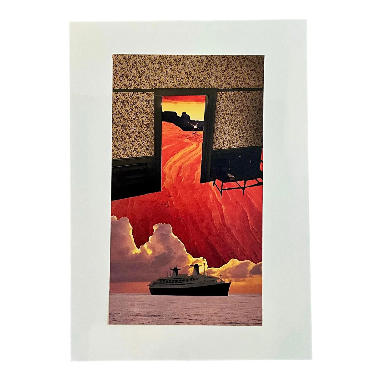 Unique Vintage Boho Surrealist Collage 14 x 20 Red Paper Art (1 of 7)