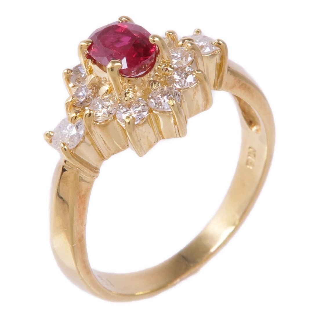 JEWELRY Red Spinel Diamond Ring in 18K Yellow Gold Size 6.5: JEWELRY Red Spinel Diamond Ring in 18K Yellow Gold Size 6.5 This exquisite ring features a stunning red spinel set in luxurious 18K yellow gold. With a size of 6.5, this ring showcases a classic desig