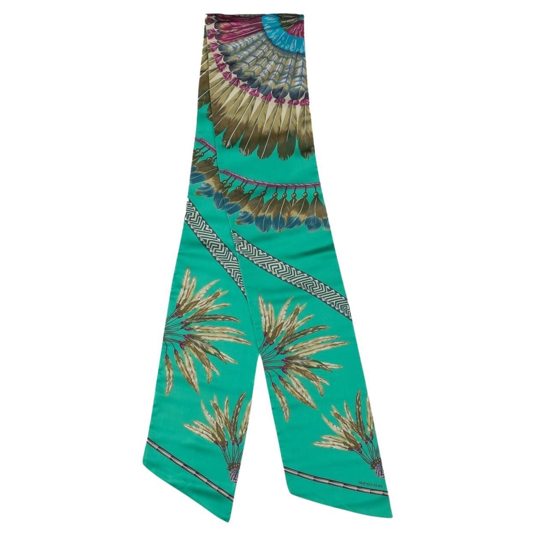 Hermes Teal Brazil Limited Edition Silk Maxi Twilly Scarf 84 in: Hermes Teal Brazil Limited Edition Silk Maxi Twilly Scarf 84 in This exquisite Hermes teal "Brazil" maxi twilly silk scarf is a stunning limited edition piece featuring a vibrant turquoise print. Craf