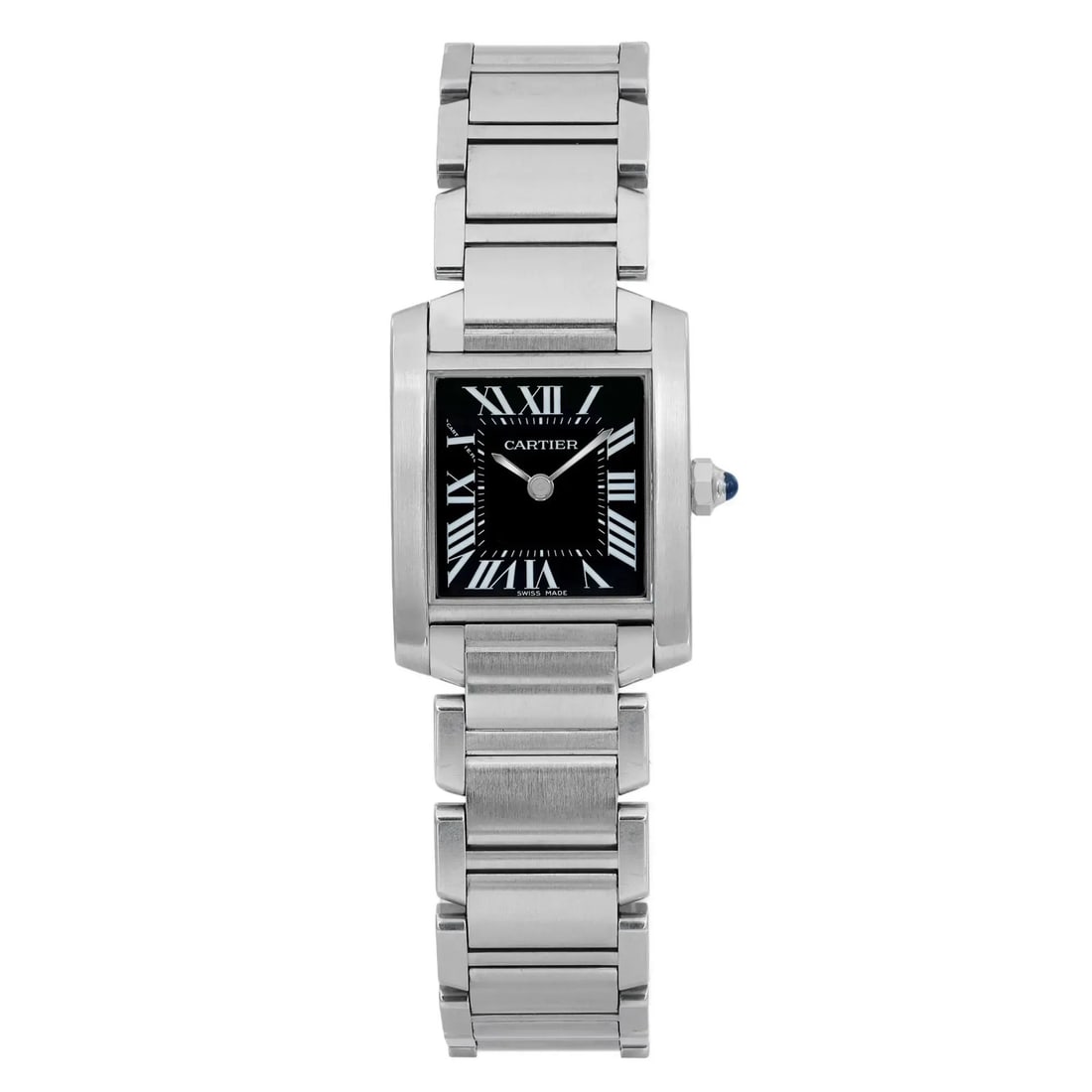 Cartier Tank Francaise 20mm Black Dial Stainless Steel Ladies Watch W51026Q3: Cartier Tank Francaise 20mm Black Dial Stainless Steel Ladies Watch W51026Q3 Introducing the Cartier Tank Francaise, a stunning ladies' wristwatch that exemplifies elegance and sophistication. This ti