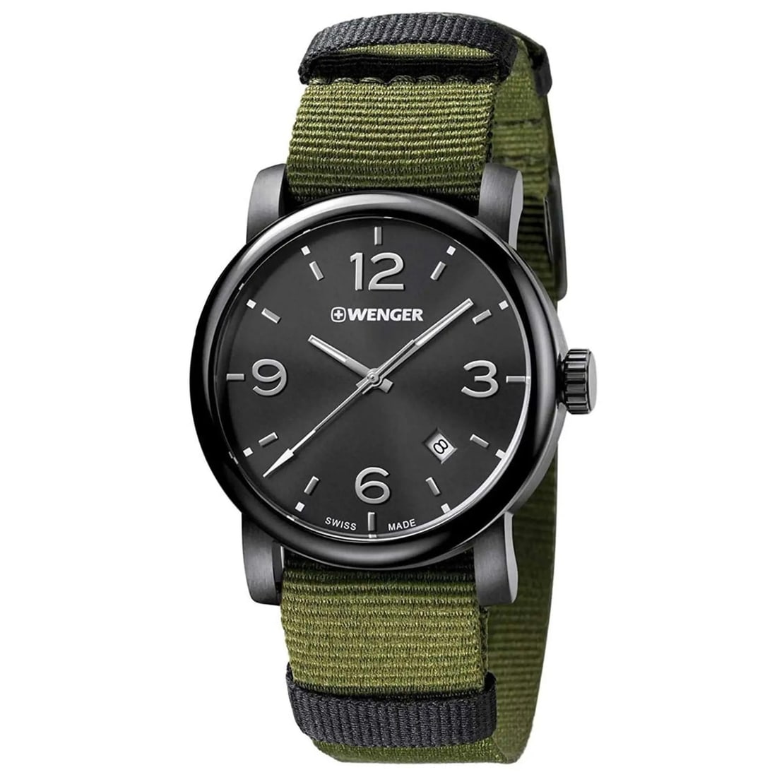 Wenger Urban Metropolitan 41mm Black Dial Quartz Watch Green Nylon Band: Wenger Urban Metropolitan 41mm Black Dial Quartz Watch Green Nylon Band The Wenger Urban Metropolitan is a stylish and durable wristwatch designed for casual wear. This timepiece features a 41 mm roun