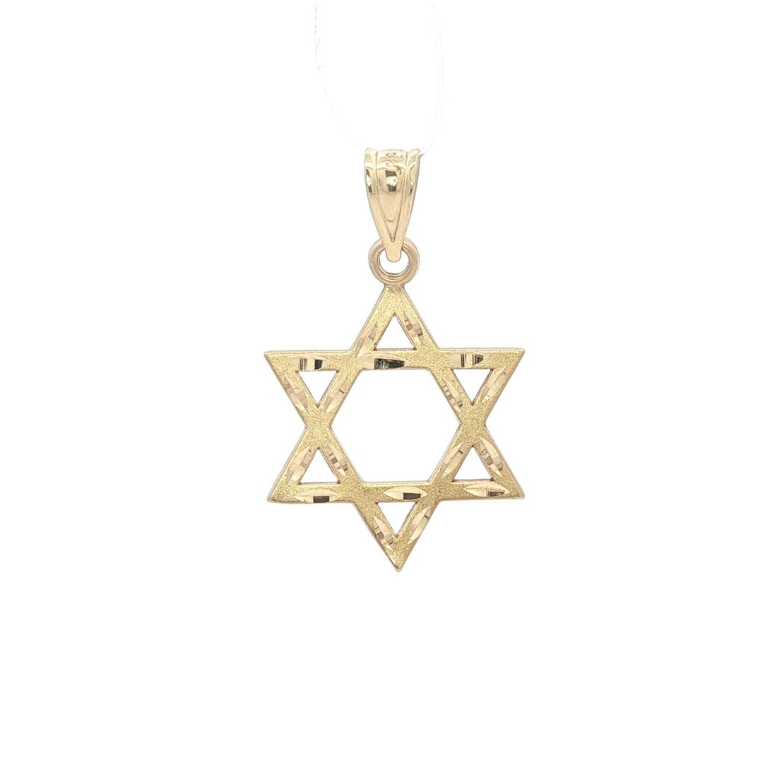 14k Yellow Gold Diamond Cut Star of David Pendant: 14k Yellow Gold Diamond Cut Star of David Pendant This elegant pendant showcases a beautifully crafted Star of David design, made from solid 14K yellow gold with a stunning diamond cut finish. It feat