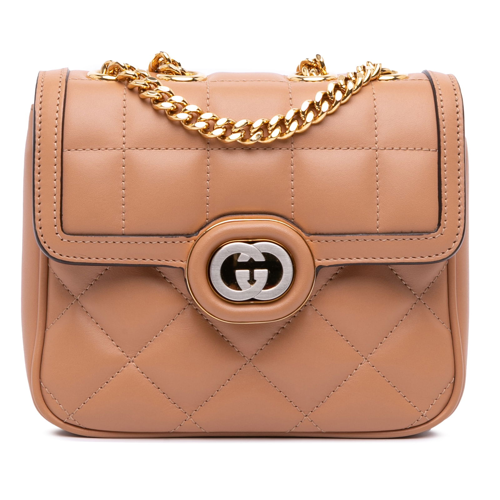 Gucci Mini Leather Deco Chain Shoulder Bag Brown Italy: Gucci Mini Leather Deco Chain Shoulder Bag Brown Italy The Gucci Mini Leather Deco Chain Shoulder Bag showcases a stylish and sophisticated design with a quilted leather exterior and a chic chain-link
