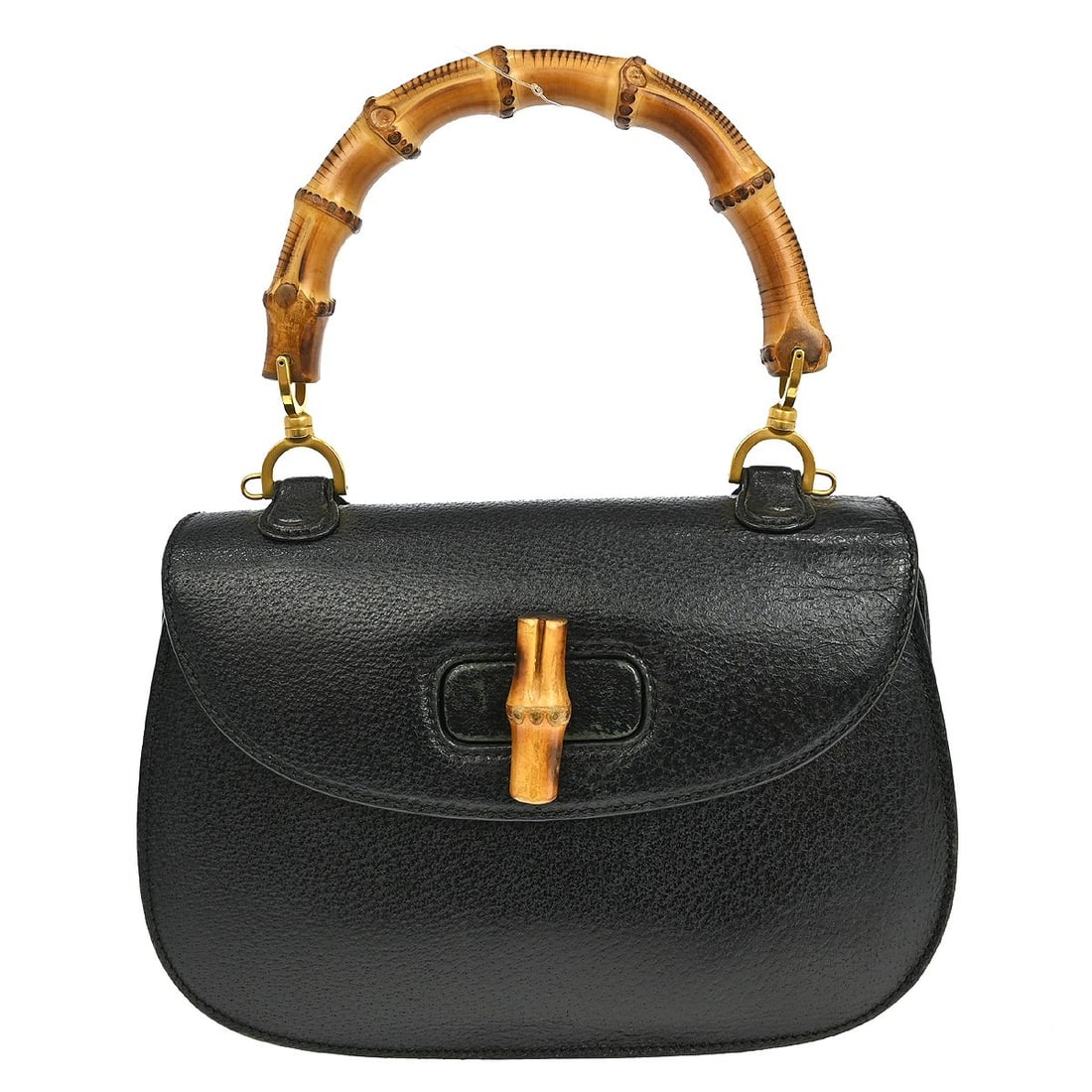 Gucci Black Leather Bamboo Top Handle Handbag 000-2113-0633: Gucci Black Leather Bamboo Top Handle Handbag 000-2113-0633 This elegant Gucci handbag features a classic design crafted from premium black pigskin leather, accented with distinctive bamboo elements.