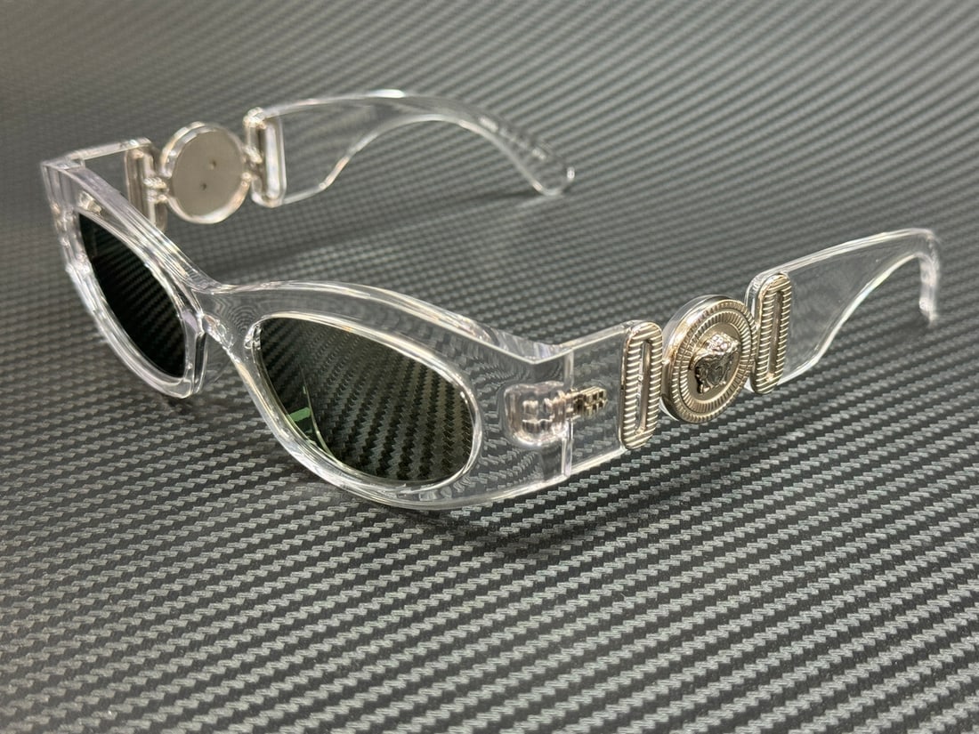 Versace VE4480U Crystal Frame Silver Mirror Sunglasses with Authenticity: Versace VE4480U Crystal Frame Silver Mirror Sunglasses with Authenticity Elevate your accessory collection with these stunning Versace VE4480U sunglasses, designed for women. Featuring a striking crys