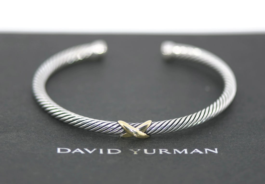 David Yurman 18K Sterling Silver Cuff Bracelet 4mm Authentic (1 of 4)