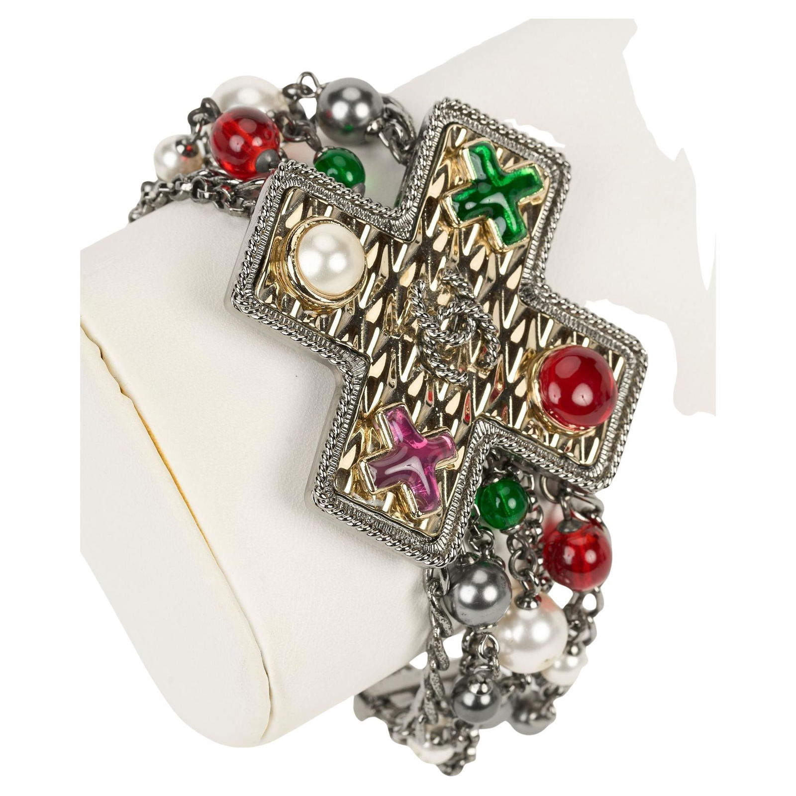Chanel Girpoix Cross Gunmetal Bracelet Spring 2017 with Multicolor Cabochons (1 of 5)