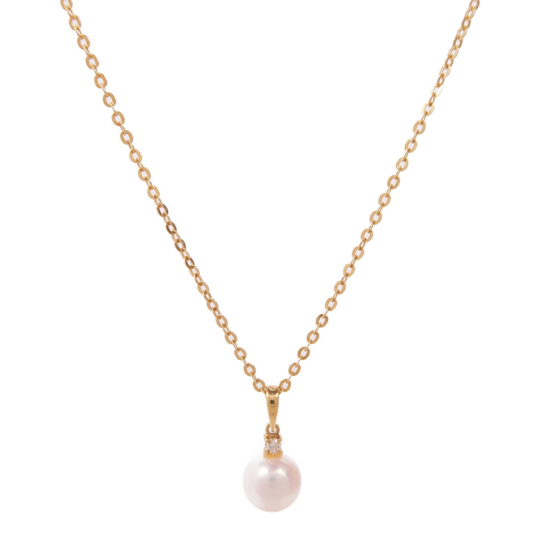 MIKIMOTO 18K Yellow Gold Pearl Diamond Necklace: MIKIMOTO 18K Yellow Gold Pearl Diamond Necklace This exquisite necklace from Mikimoto showcases a stunning design crafted from K18 yellow gold. The elegant piece features a classic style, perfect for