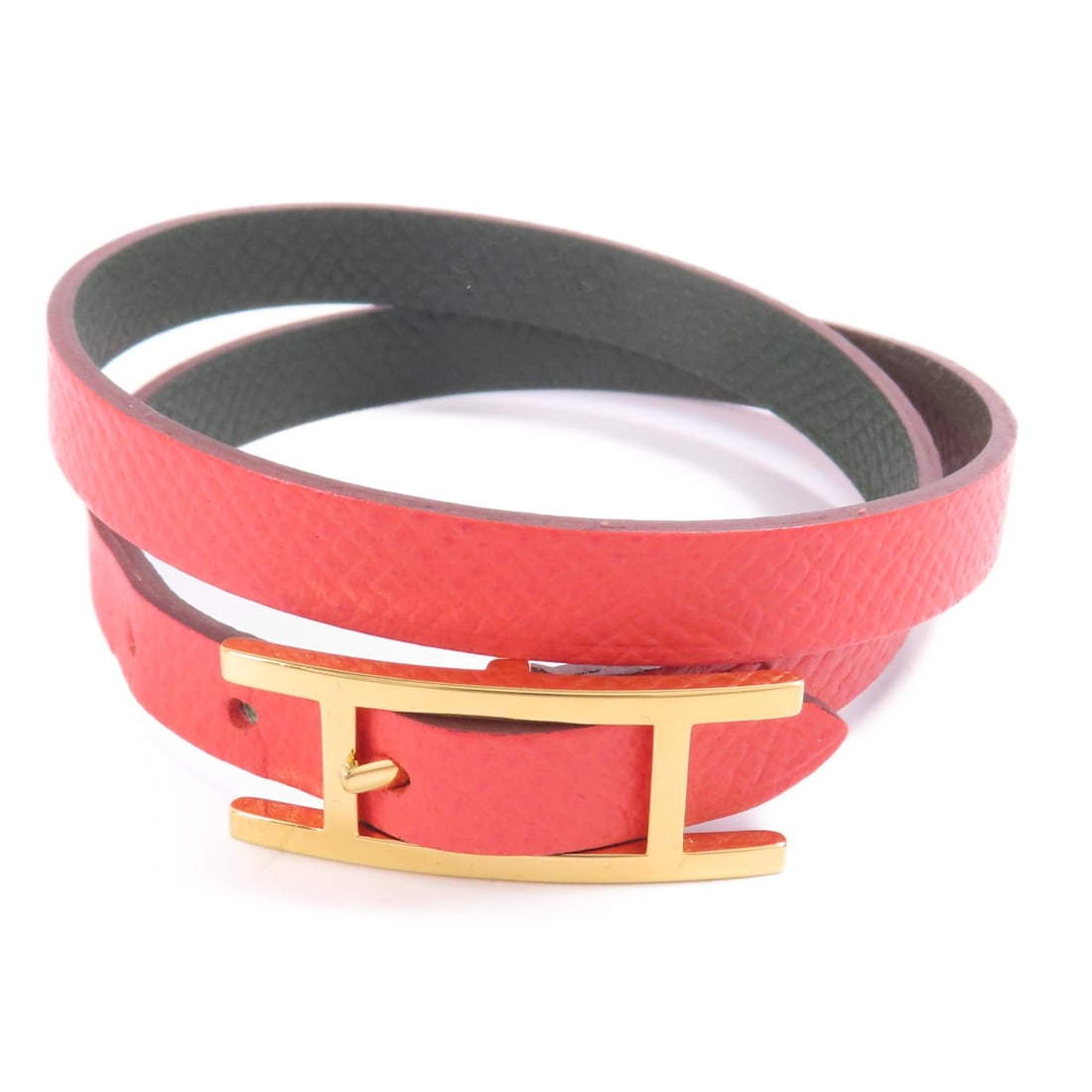 HERMES Behapi Double Tour Bracelet Epsom Leather Rouge Casaque (1 of 9)