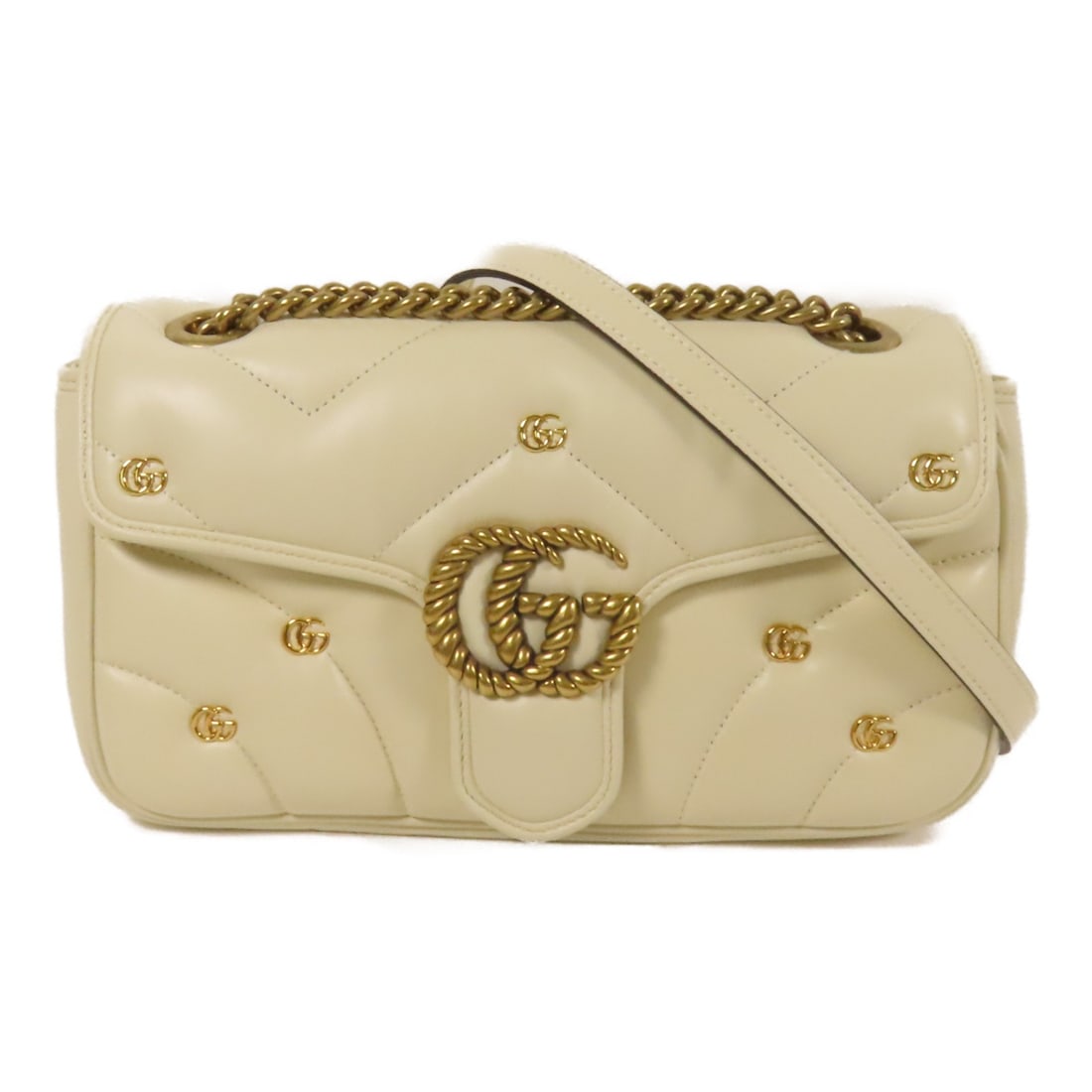 GUCCI GG Marmont Shoulder Bag Ivory Lambskin Leather GHW: GUCCI GG Marmont Shoulder Bag Ivory Lambskin Leather GHW Elevate your style with the GUCCI GG Marmont Shoulder Bag, a luxurious accessory crafted from soft lambskin leather in a sophisticated ivory hu