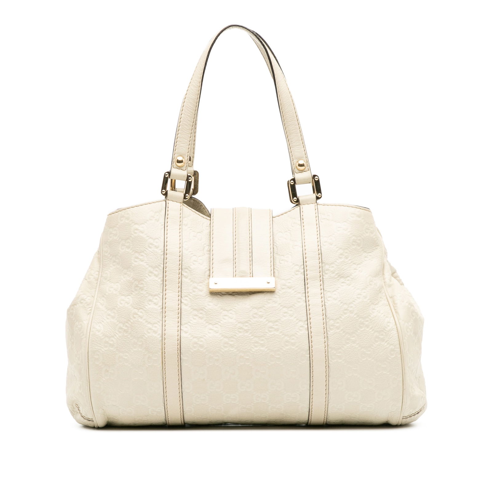 Gucci Guccissima New Ladies Tote White Leather Bag: Gucci Guccissima New Ladies Tote White Leather Bag The Guccissima New Ladies Tote by Gucci is a stylish and sophisticated accessory crafted from embossed leather. This elegant tote features flat leath