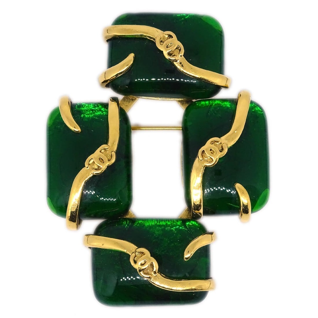 Chanel 94P Gold-Plated Gripoix Brooch Pin with Green Accent (1 of 4)