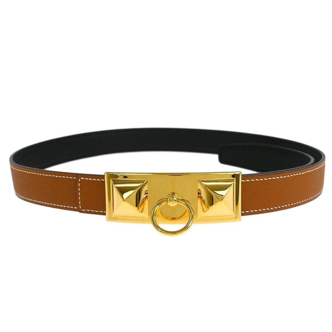 Hermes Gold Black Epsom Collier de Chien Belt 85 Adjustable (1 of 7)