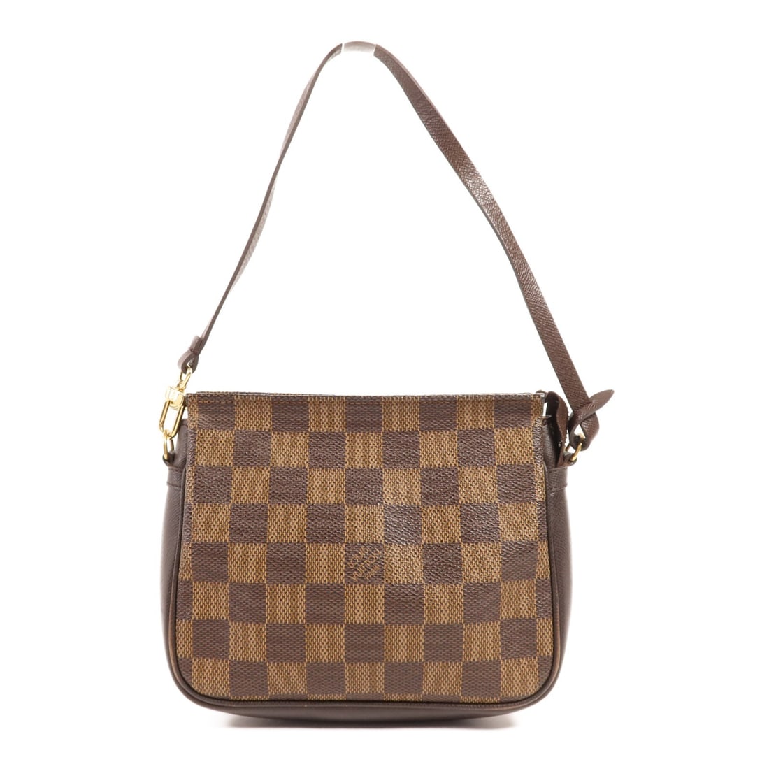 LOUIS VUITTON Damier Brown GHW Makeup Pouch Handbag N51982: LOUIS VUITTON Damier Brown GHW Makeup Pouch Handbag N51982 Introducing the LOUIS VUITTON Trousse Makeup Accessory Pouch, a stylish and functional companion for your essentials. Crafted from durable PV