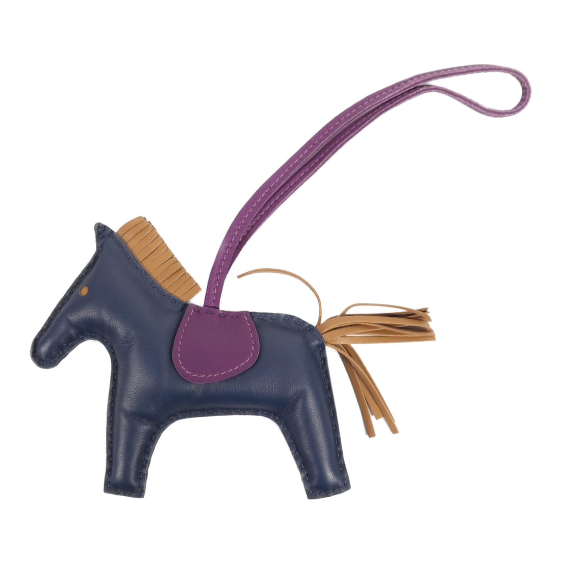 HERMES Rodeo MM Charm Navy Purple Lambskin Leather: HERMES Rodeo MM Charm Navy Purple Lambskin Leather This HERMES Rodeo MM Charm is crafted from high-quality lambskin leather, featuring a stylish navy and purple color scheme. Designed as a charming ac