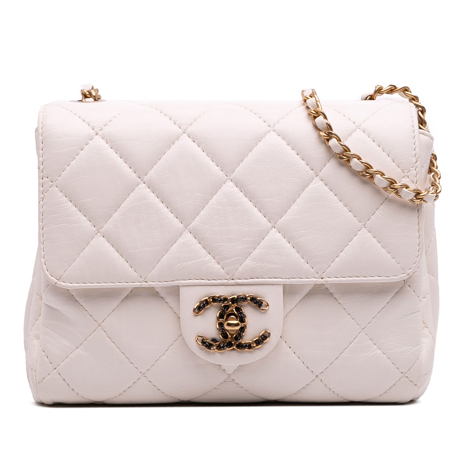 Chanel CC Quilted Aged Calfskin Accordion Flap White Leather Bag (1 of 12)
