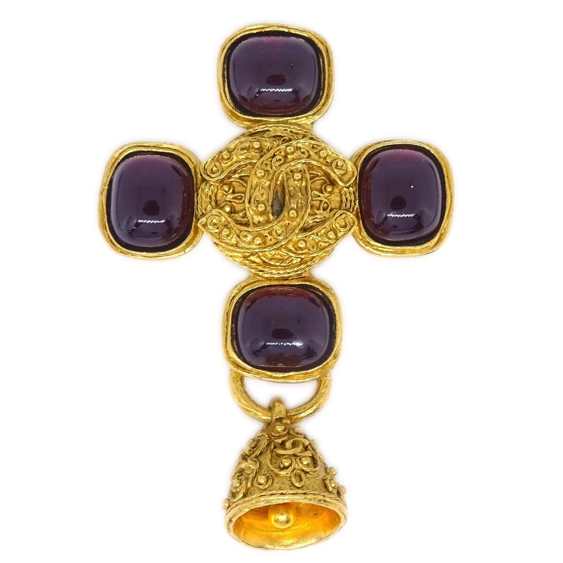 Chanel 94A Gripoix Gold Plated Brooch with Red Accents (1 of 4)