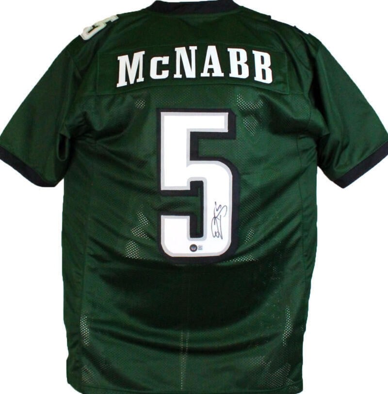 Donovan McNabb Signed Green Pro Style Jersey Beckett Hologram: Donovan McNabb Signed Green Pro Style Jersey Beckett Hologram This authentic Donovan McNabb autographed green pro-style jersey is a must-have for any football fan. Featuring a sleek design, this jerse