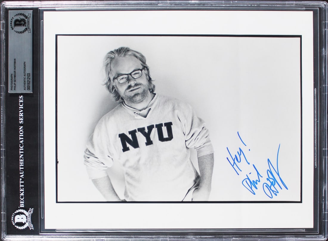 Philip Seymour Hoffman Capote Signed 8x10 Photo with Hey! Beckett Authenticated: Philip Seymour Hoffman Capote Signed 8x10 Photo with Hey! Beckett Authenticated This authentic 8x10 photograph features the inscription "Hey!" and is personally signed by Philip Seymour Hoffman, celeb