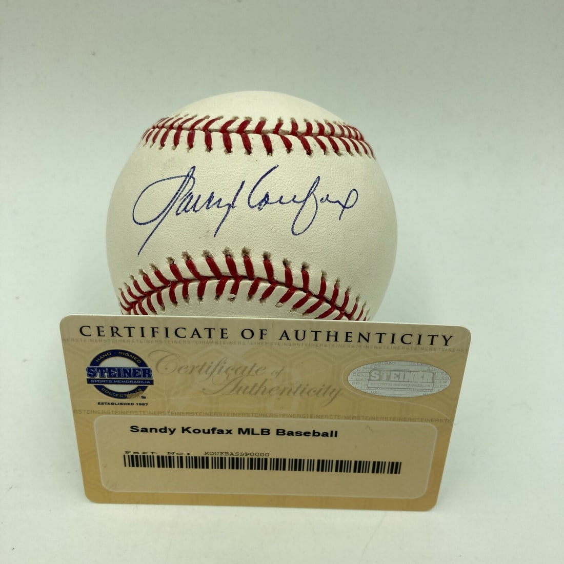 Sandy Koufax Signed MLB Baseball with Steiner COA Dodgers: Sandy Koufax Signed MLB Baseball with Steiner COA Dodgers This is an Official Major League Baseball signed by the legendary Sandy Koufax, featuring an autograph authenticated by Steiner Sports. This c