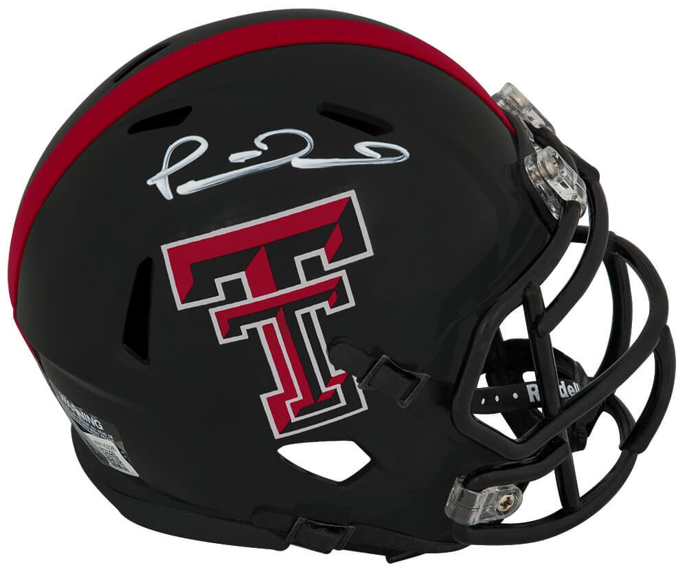 Patrick Mahomes Signed Texas Tech Mini Helmet with Beckett COA: Patrick Mahomes Signed Texas Tech Mini Helmet with Beckett COA This authentic Patrick Mahomes signed mini helmet commemorates his time with the Texas Tech Red Raiders. The sleek black Riddell Speed de