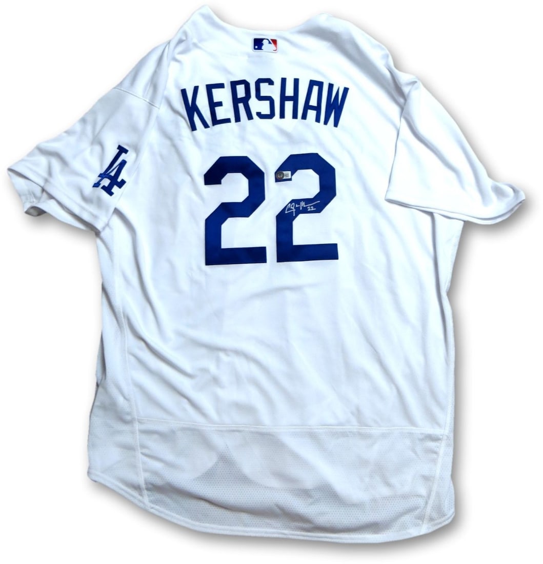 Clayton Kershaw Autographed Jersey Authentic Dodgers Beckett COA: Clayton Kershaw Autographed Jersey Authentic Dodgers Beckett COA Celebrate your love for baseball with this authentic Clayton Kershaw signed jersey. This pre-owned jersey features a stunning autograph