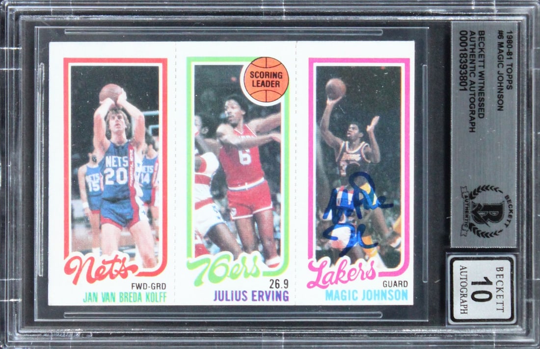 Magic Johnson Signed 1980 Topps Rookie Card Auto 10 BAS Slabbed (1 of 2)