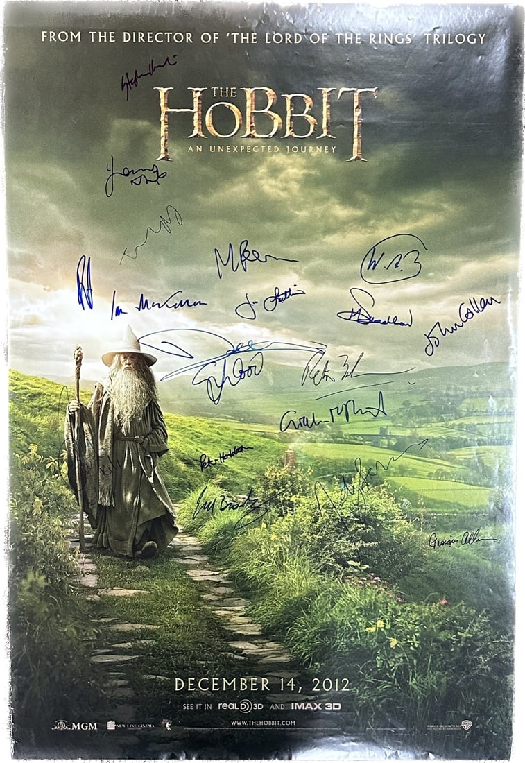 The Hobbit An Unexpected Journey Cast Signed Poster 27x40 Beckett LOA 18 Signatures: The Hobbit An Unexpected Journey Cast Signed Poster 27x40 Beckett LOA 18 Signatures This stunning full-size theatrical movie poster from "The Hobbit: An Unexpected Journey" (2012) is hand-signed by 18