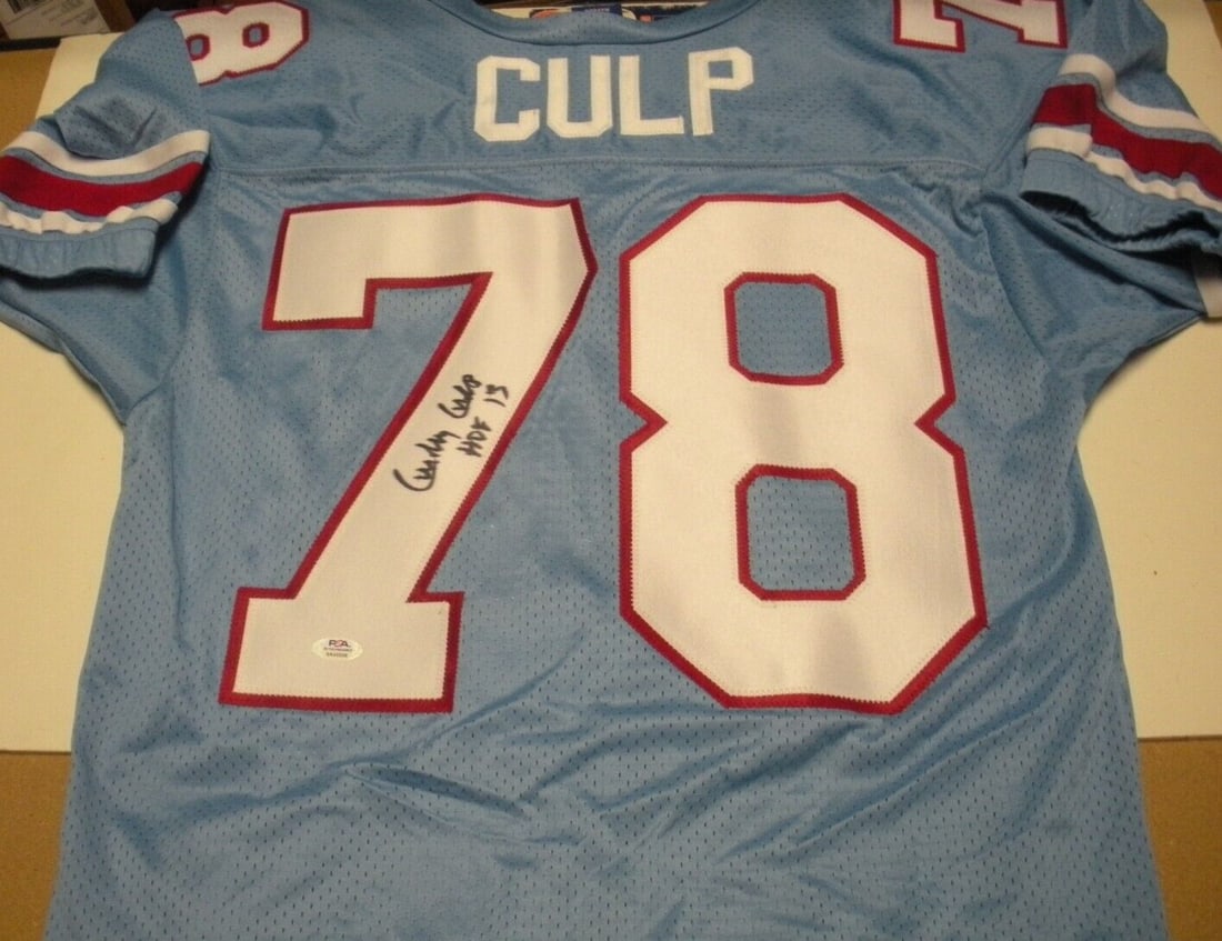 Curley Culp Signed Houston Oilers Reebok Jersey with PSA DNA COA: Curley Culp Signed Houston Oilers Reebok Jersey with PSA DNA COA This is an officially licensed Reebok jersey signed by Curley Culp, a notable player from the Houston Oilers. It is an original item, n