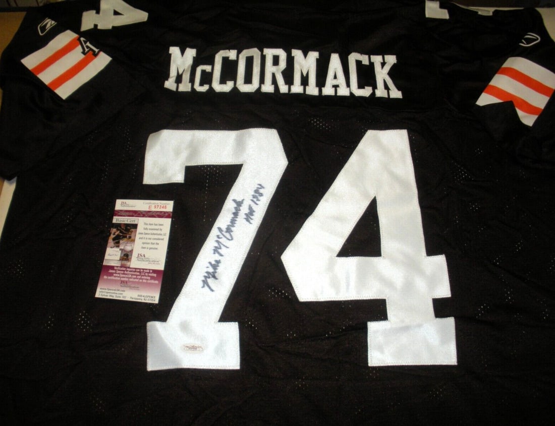 Mike McCormack Signed Reebok Jersey Cleveland Browns JSA COA: Mike McCormack Signed Reebok Jersey Cleveland Browns JSA COA This officially licensed Reebok jersey is a collectible piece signed by Mike McCormack, a notable figure in NFL history. The jersey is in p