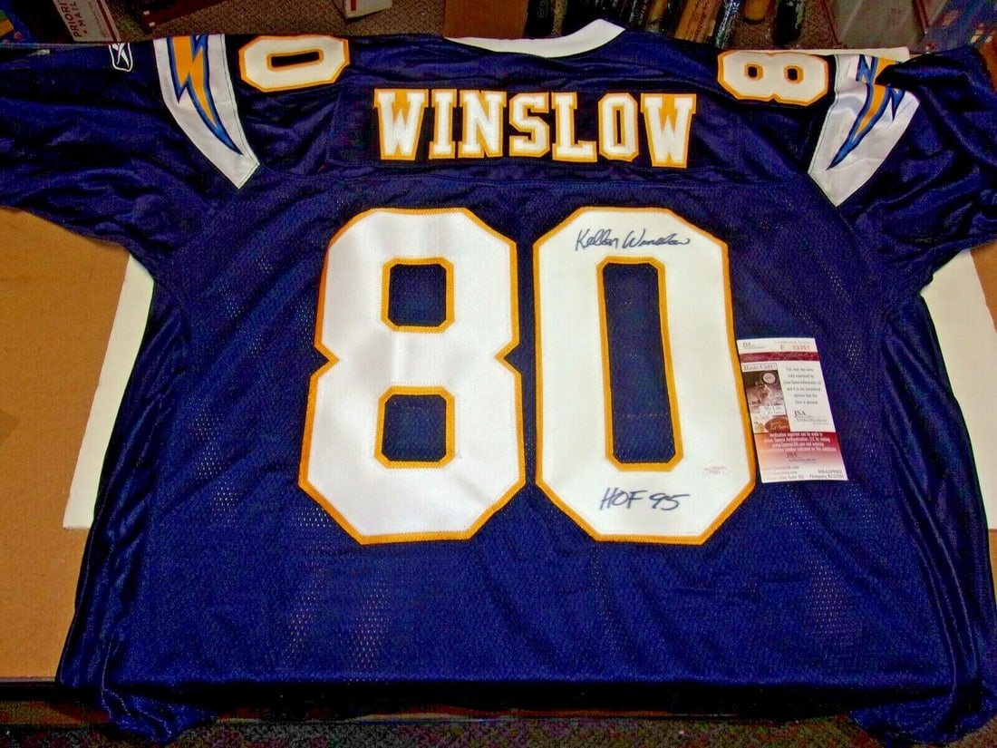 Kellen Winslow San Diego Chargers Signed Reebok Jersey with JSA COA: Kellen Winslow San Diego Chargers Signed Reebok Jersey with JSA COA This officially licensed Reebok jersey features the signature of Kellen Winslow, a legendary player of the San Diego Chargers. It is