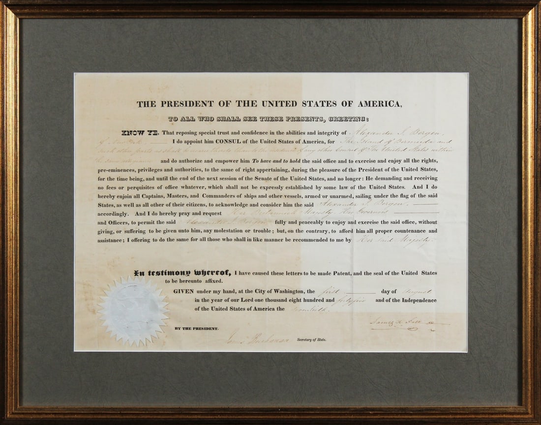James K. Polk James Buchanan Signed Framed Appointment Document Beckett COA (1 of 4)
