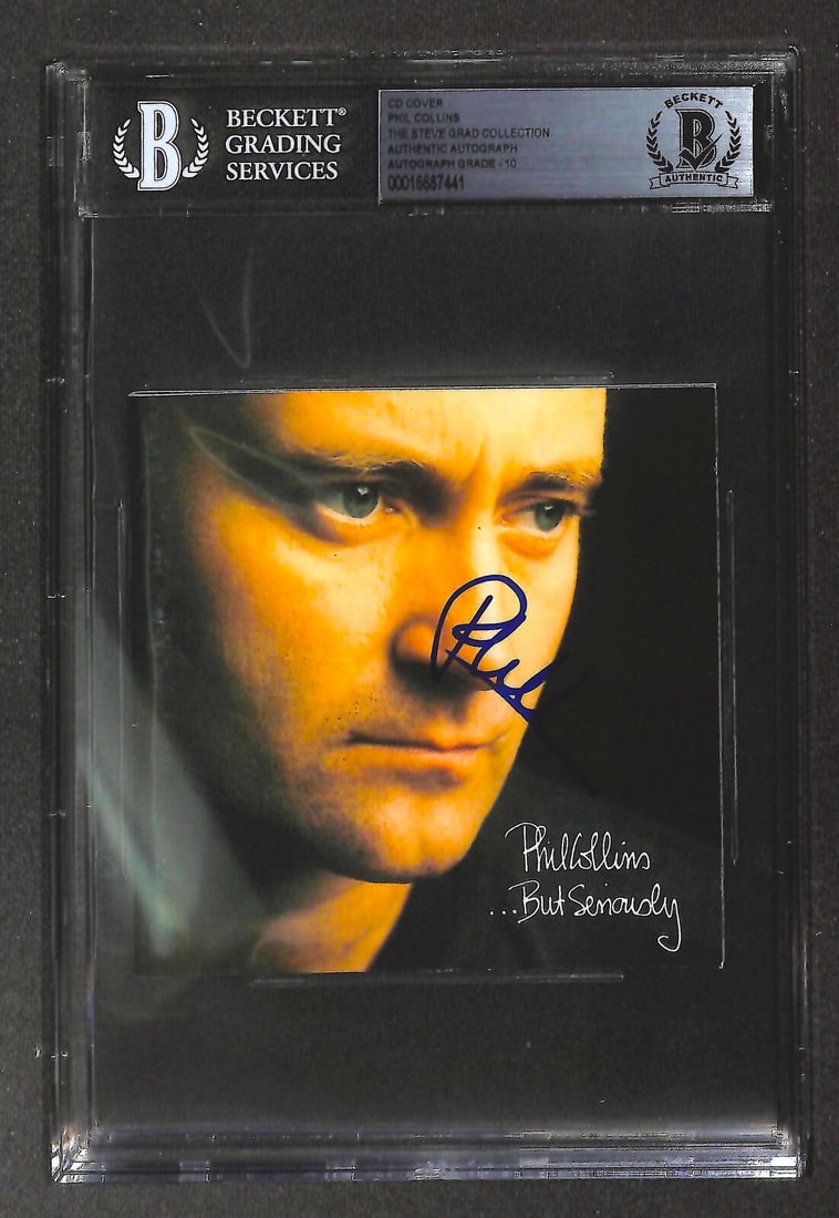 Phil Collins Autographed But Seriously CD Jacket Beckett 10: Phil Collins Autographed But Seriously CD Jacket Beckett 10 This is an original autographed CD jacket of Phil Collins' album 'But Seriously', signed in blue permanent marker. The signature has been au
