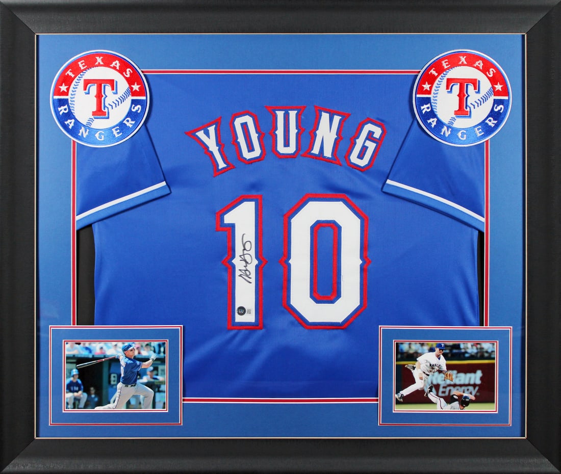 Michael Young Signed Blue Pro Style Framed Jersey BAS Witnessed Texas Rangers: Michael Young Signed Blue Pro Style Framed Jersey BAS Witnessed Texas Rangers Celebrate the legacy of Michael Young with this authentic signed blue Pro Style framed jersey from the Texas Rangers. Pers