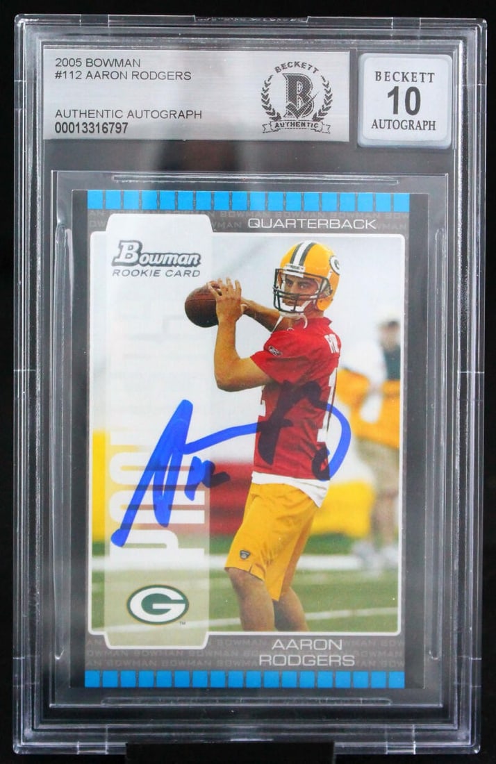 2005 Bowman #112 Aaron Rodgers Autographed Rookie Card BGS 10 NFL (1 of 2)