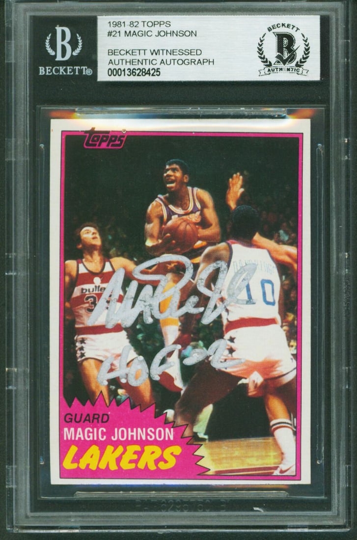 Magic Johnson Signed 1981 Topps #21 Card HOF 02 BAS Authentic Los Angeles Lakers (1 of 2)