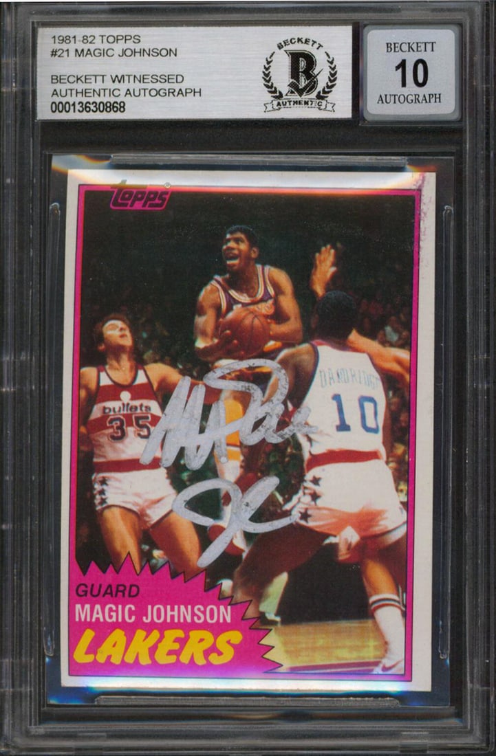 Magic Johnson Signed 1981 Topps #21 Card Gem Mint 10 BAS Slabbed (1 of 2)