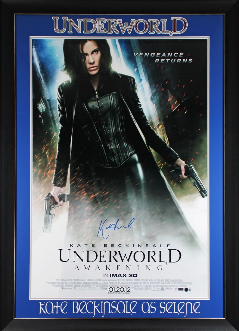 Kate Beckinsale Signed Framed Underworld Awakening 27x40 Poster BAS: Kate Beckinsale Signed Framed Underworld Awakening 27x40 Poster BAS This authentic signed and framed poster of Kate Beckinsale from 'Underworld Awakening' is a must-have for fans and collectors. Measu