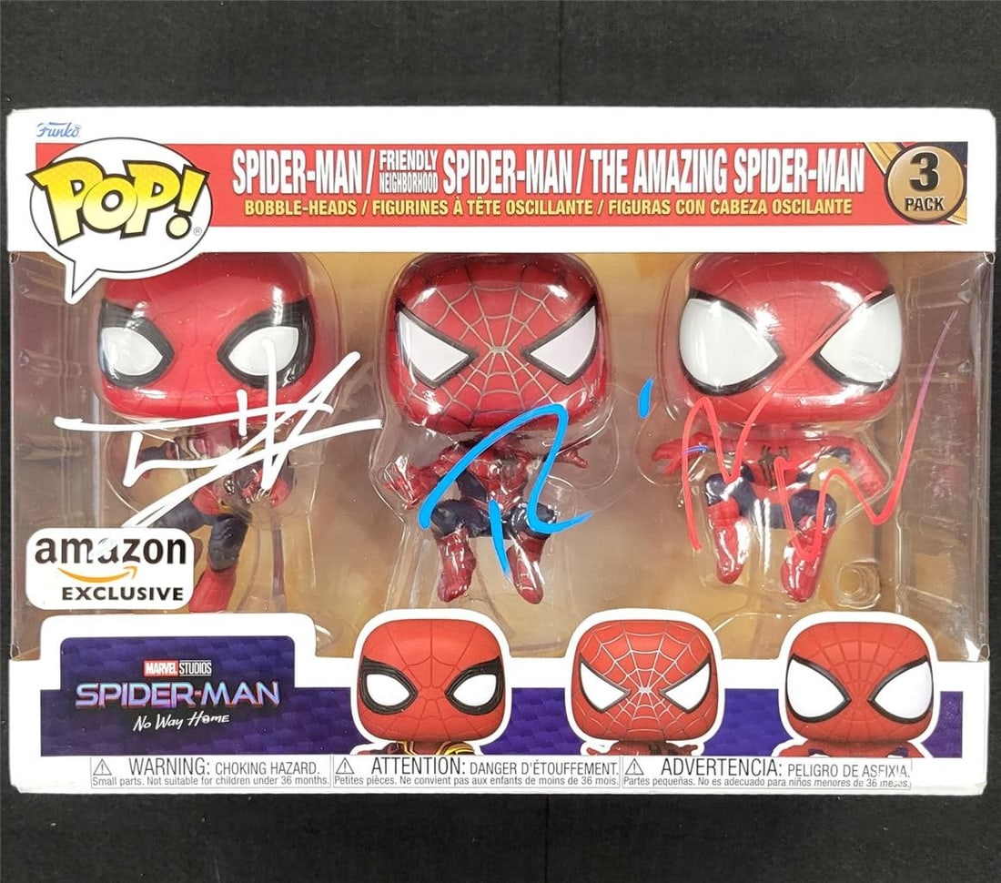 Signed Spider-Man Funko by Tom Holland Tobey Maguire Andrew Garfield Beckett Authenticated (1 of 14)