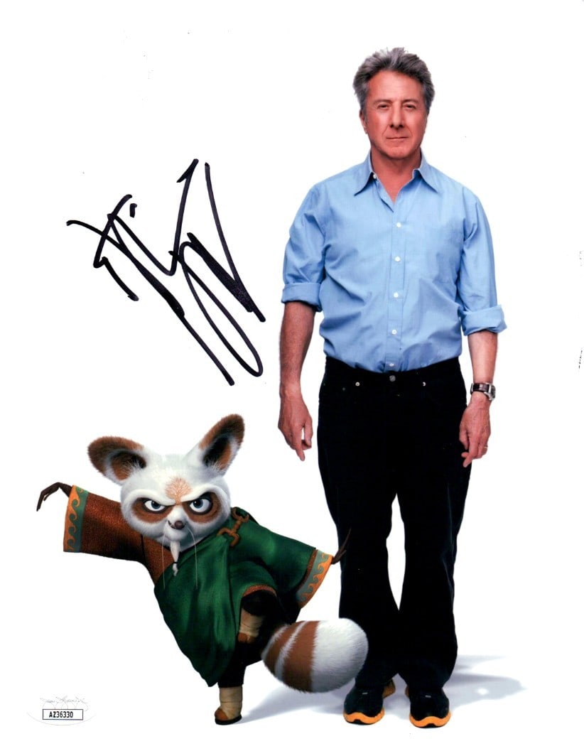 Dustin Hoffman Autographed 8X10 Photo Master Shifu Kung Fu Panda JSA: Dustin Hoffman Autographed 8X10 Photo Master Shifu Kung Fu Panda JSA This is an original 8x10 photograph featuring Dustin Hoffman as Master Shifu from Kung Fu Panda, personally autographed by the acto