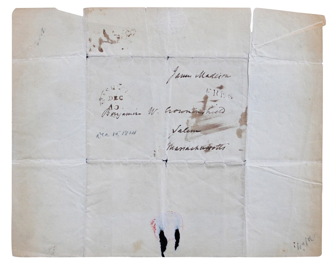 James Madison Signed 1814 Free Frank to Benjamin Crowninshield Beckett Authenticated (1 of 4)