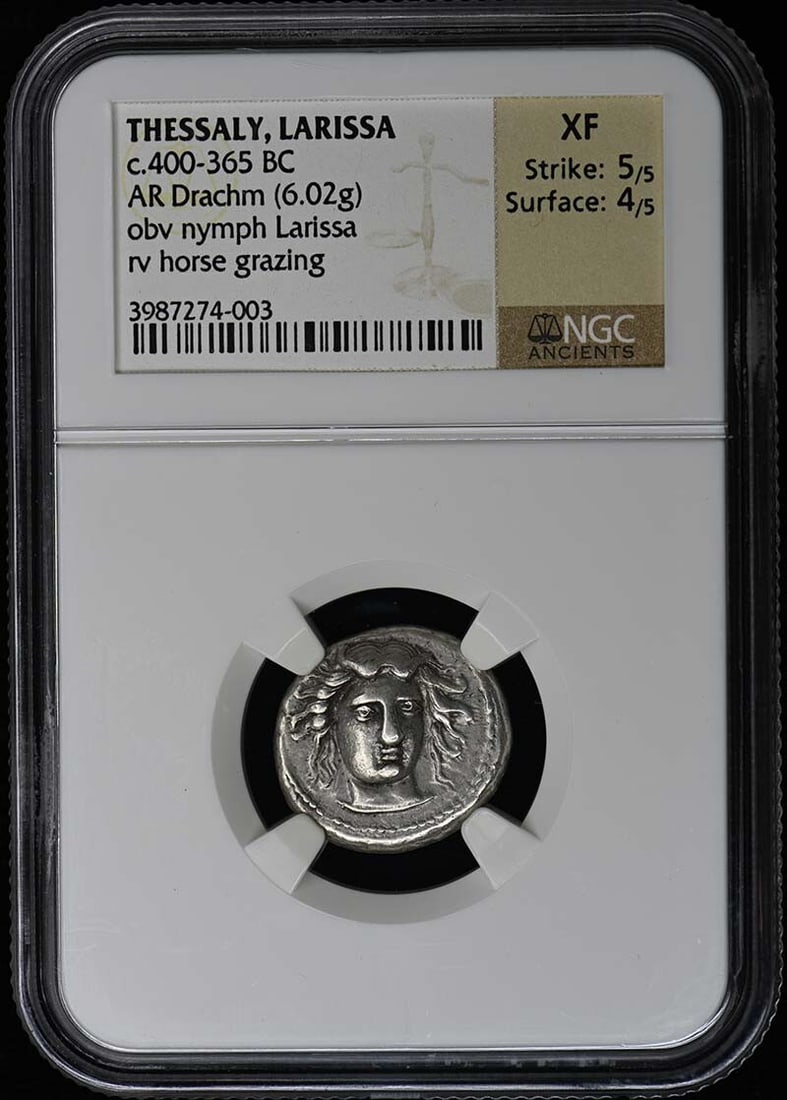Ancient Greek Drachm Larissa Thessaly c.400-365 BC NGC XF40 (1 of 2)