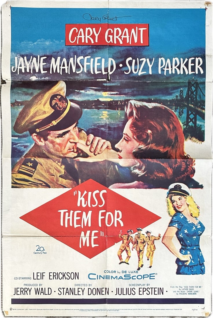 Cary Grant Signed Kiss Them for Me Poster Beckett LOA RARE 27x41 (1 of 1)