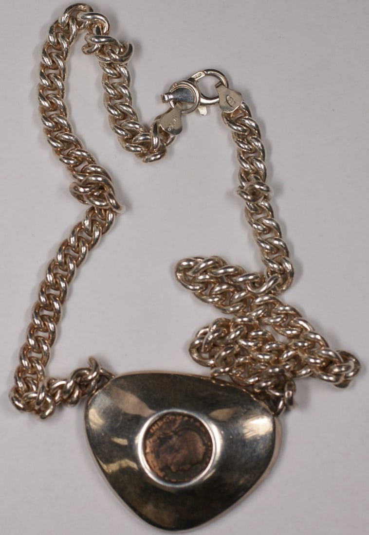 Ancient Roman Bronze Coin of Constantine with Sterling Silver Bezel and Chain (1 of 1)